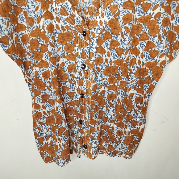 Rachel Zoe Linen Knit Top Floral Button Up - Picture 3 of 9